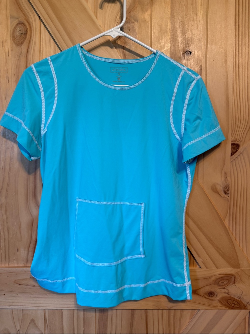 Athleta Bright Turquoise Short Sleeve Tee with Contrast Stitching